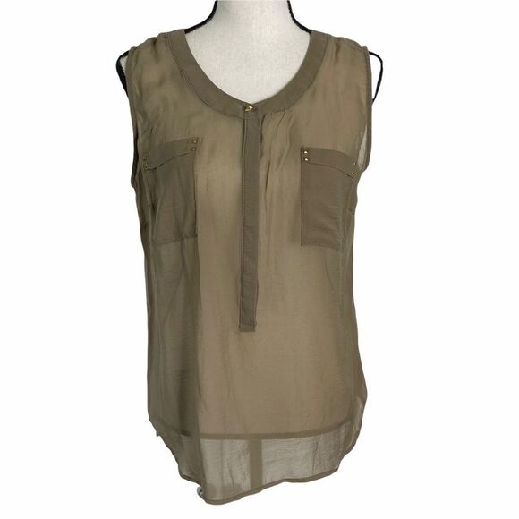 Como Tan Sheer Sleeveless Shell Size Large - Picture 1 of 9